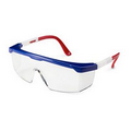 Strobe safety glasses with adjustable temple and clear lenses- Red, White & Blue Frame